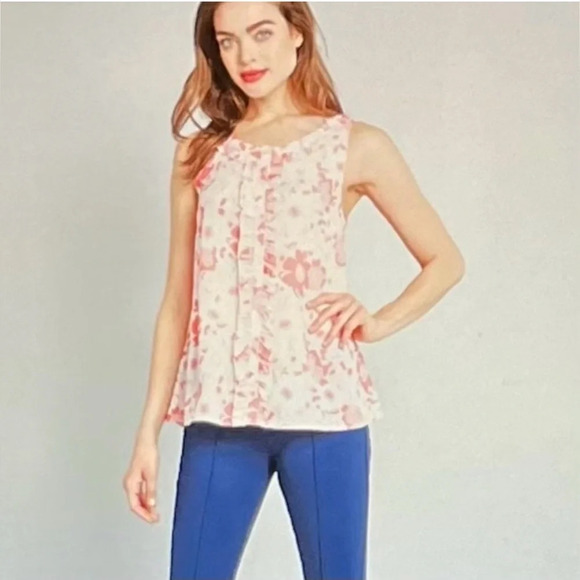 ModCloth Bit of Frill Sleeveless Top Blouse Small Pink Floral - Picture 2 of 11